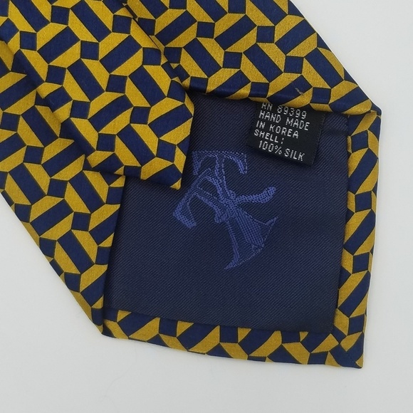 Tongue Tied Silk Blue Gold Geometric Tie - Picture 6 of 6